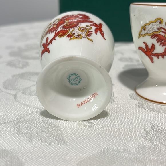 Vintage Eggcups Crown Staffordshire Rangoon Dragon Boxed Set Of 3 England - Picture 3 of 12